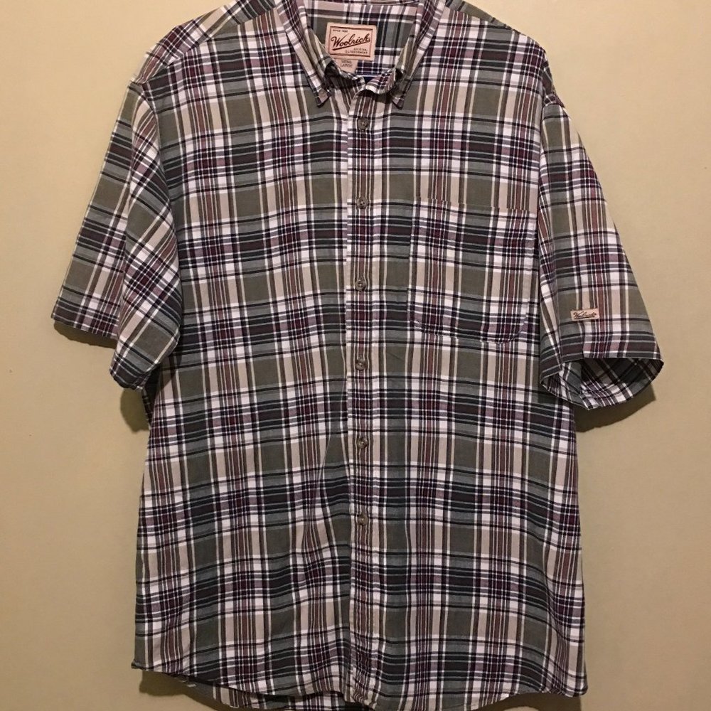 Woolrich Men's Short Sleeve Button-Down Shirt Multi-Color Plaid Green Size Large